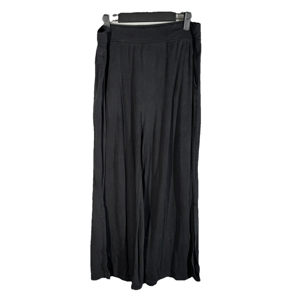 Eileen Fisher Pants Womens Small Black Wide Leg Jersey Knit Lounge Casual Crop